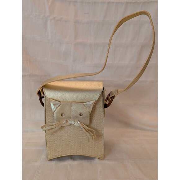 Cat Theme Gold Shoulder Bag W/ Whisker & Tail Detail Faux Leather Purse Unique - Picture 8 of 13